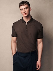 Chocolate Brown Slim Fit Smart Zip-Neck Polo Shirt - Image 13 of 15