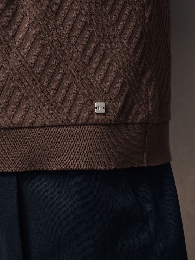 Marron chocolat - Slim Fit (Slim Fit) - Polo élégant à col zippé - Image 6 of 9