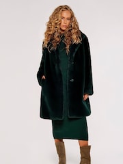 Apricot Dark Green Oversized Super Soft Faux Fur Coat - Image 2 of 4