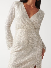 Pretty Lavish Silver Dulcie Mini Wrap Sequin Dress - Image 4 of 4