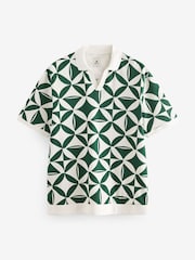 Green Cuban Collar Pattern 100% Cotton Polo Shirt - Image 5 of 7