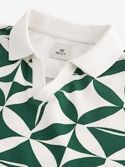 Green Cuban Collar Pattern 100% Cotton Polo Shirt - Image 6 of 7