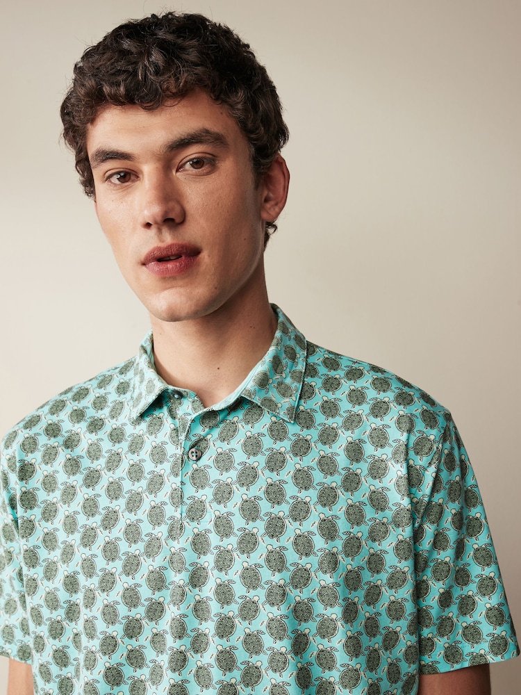 Green Turtle Print Polo Shirt - Image 1 of 8