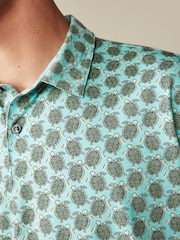 Green Turtle Print Polo Shirt - Image 5 of 8