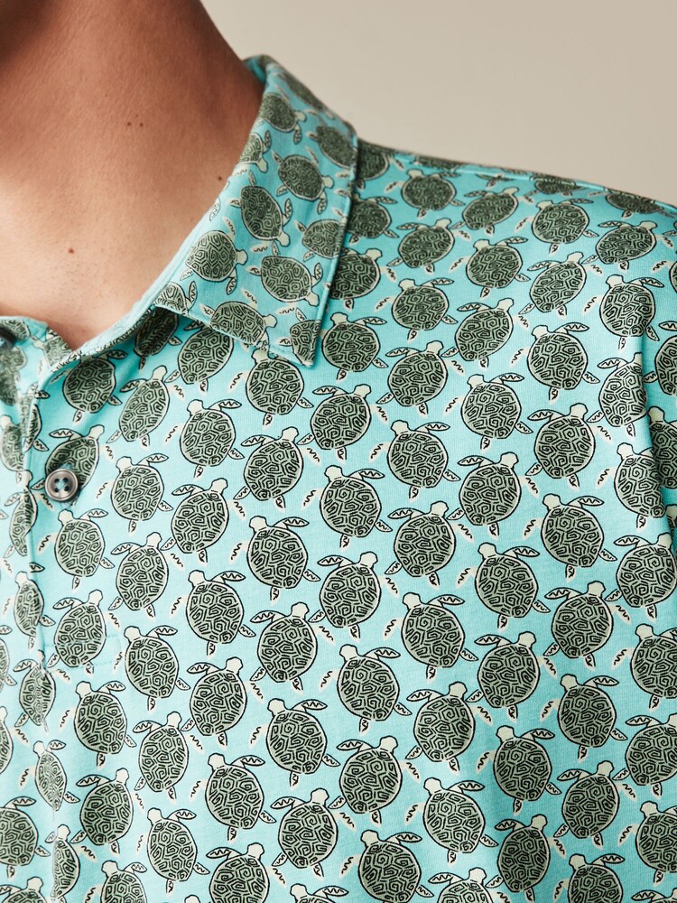 Green Turtle Print Polo Shirt - Image 5 of 8