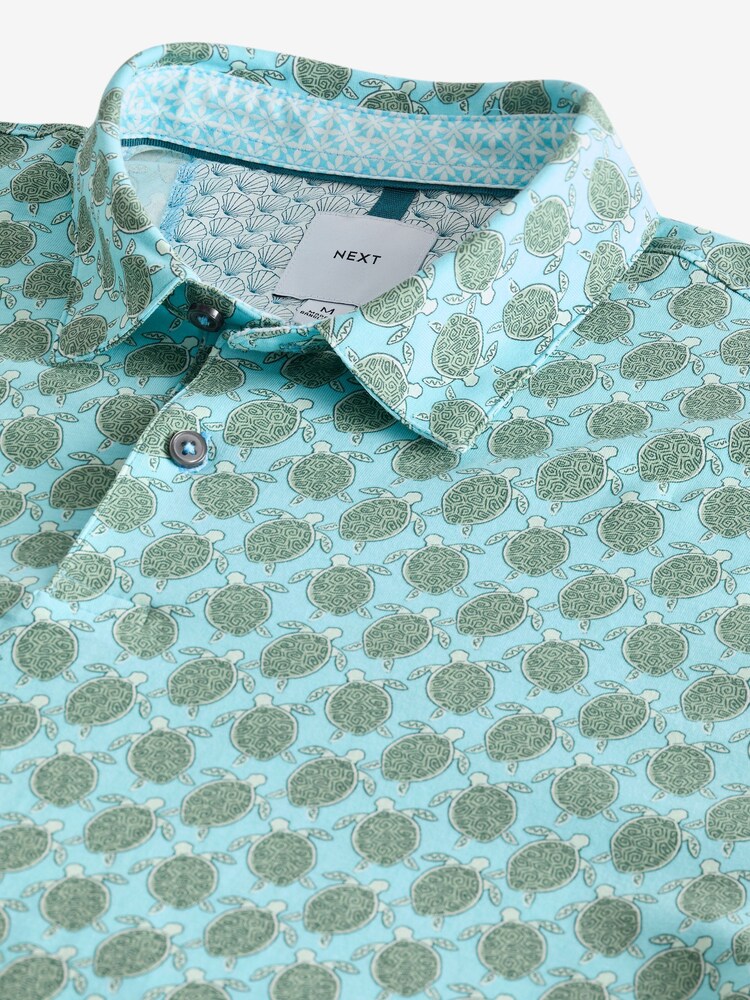 Green Turtle Print Polo Shirt - Image 7 of 8