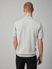 Grey Knitted Regular Fit Zip Polo Shirt - Image 4 of 8