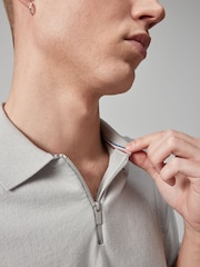 Grey Knitted Regular Fit Zip Polo Shirt - Image 5 of 8