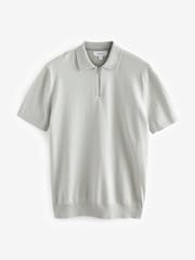 Grey Knitted Regular Fit Zip Polo Shirt - Image 6 of 8