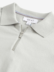 Grey Knitted Regular Fit Zip Polo Shirt - Image 7 of 8