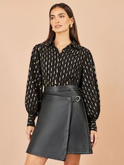 Yumi Black Faux Leather Wrap Skirt - Image 1 of 4