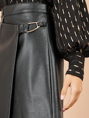 Yumi Black Faux Leather Wrap Skirt - Image 3 of 4
