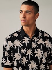 Black/White Palm 100% Cotton Short Sleeve Print Polo Shirt - Image 1 of 8