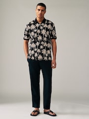 Black/White Palm 100% Cotton Short Sleeve Print Polo Shirt - Image 2 of 8