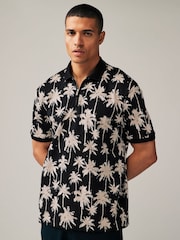 Black/White Palm 100% Cotton Short Sleeve Print Polo Shirt - Image 4 of 8