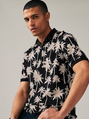 Black/White Palm 100% Cotton Short Sleeve Print Polo Shirt - Image 5 of 8