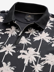 Black/White Palm 100% Cotton Short Sleeve Print Polo Shirt - Image 7 of 8