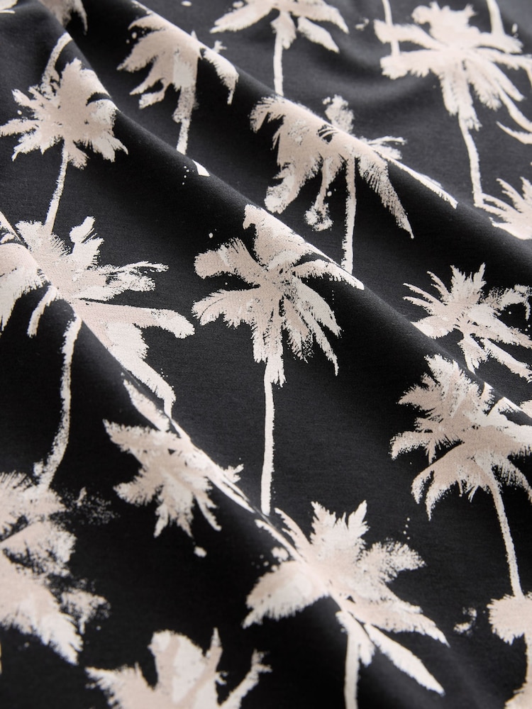 Black/White Palm 100% Cotton Short Sleeve Print Polo Shirt - Image 8 of 8
