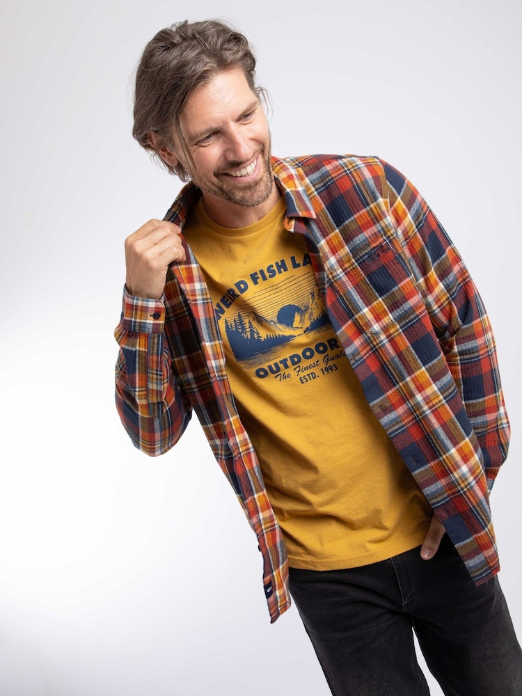 Weird Fish Blue Broxton Long Sleeve Herringbone Check Shirt - Image 1 of 6