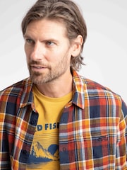 Weird Fish Blue Broxton Long Sleeve Herringbone Check Shirt - Image 4 of 6