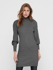 ONLY Grey Puff Sleeve Knitted Jumper Dress - Image 1 of 4