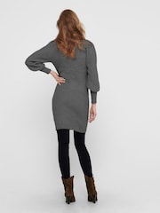 ONLY Grey Puff Sleeve Knitted Jumper Dress - Image 2 of 4