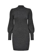 ONLY Grey Puff Sleeve Knitted Jumper Dress - Image 5 of 6