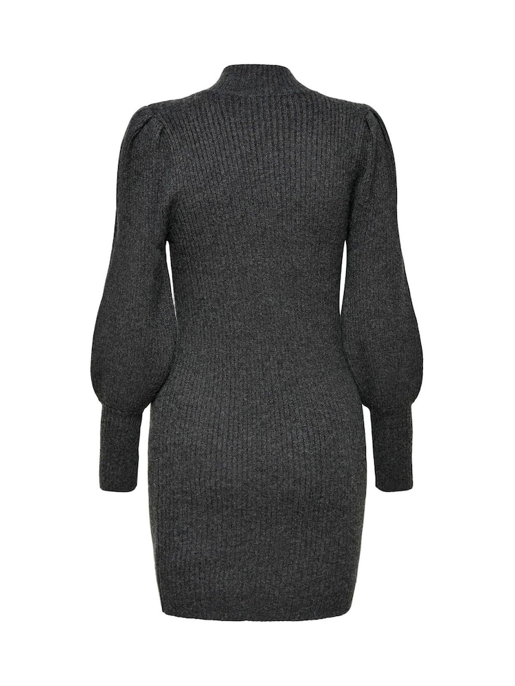 ONLY Grey Puff Sleeve Knitted Jumper Dress - Image 6 of 6