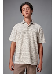 Neutral/White Textured Print Polo Shirt - Image 1 of 9