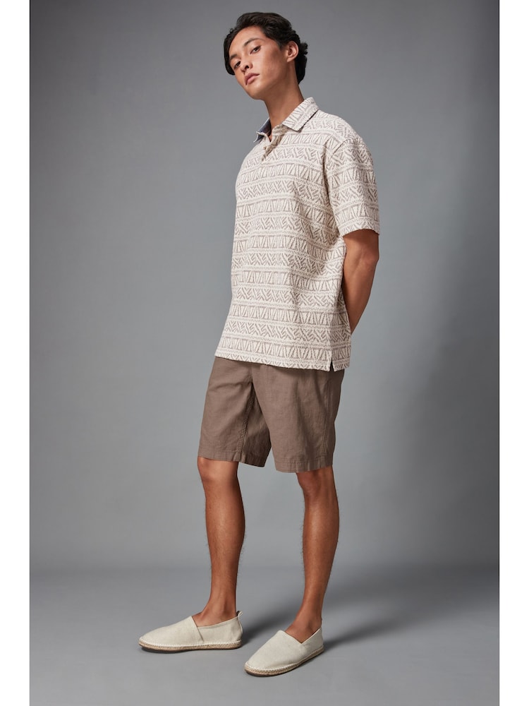 Neutral/White Textured Print Polo Shirt - Image 2 of 9