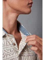 Neutral/White Textured Print Polo Shirt - Image 4 of 9