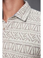 Neutral/White Textured Print Polo Shirt - Image 5 of 9