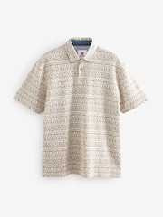 Neutral/White Textured Print Polo Shirt - Image 7 of 9