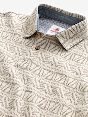 Neutral/White Textured Print Polo Shirt - Image 8 of 9