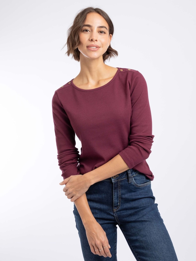 Weird Fish Maroon Red Maine Ribbed Outfitter T-Shirt - Image 1 of 5 Weird Fish Maroon Red Maine Ribbed Outfitter T-Shirt - Image 1 of 5