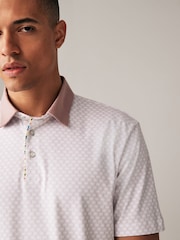 Pink Geo Print 100% Cotton Short Sleeve Smart Collar Polo Shirt - Image 1 of 9