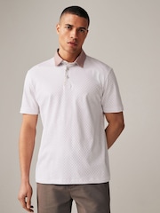 Pink Geo Print 100% Cotton Short Sleeve Smart Collar Polo Shirt - Image 2 of 9