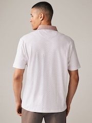 Pink Geo Print 100% Cotton Short Sleeve Smart Collar Polo Shirt - Image 3 of 9