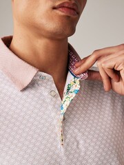 Pink Geo Print 100% Cotton Short Sleeve Smart Collar Polo Shirt - Image 5 of 9