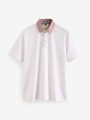 Pink Geo Print 100% Cotton Short Sleeve Smart Collar Polo Shirt - Image 7 of 9