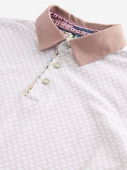 Pink Geo Print 100% Cotton Short Sleeve Smart Collar Polo Shirt - Image 8 of 9