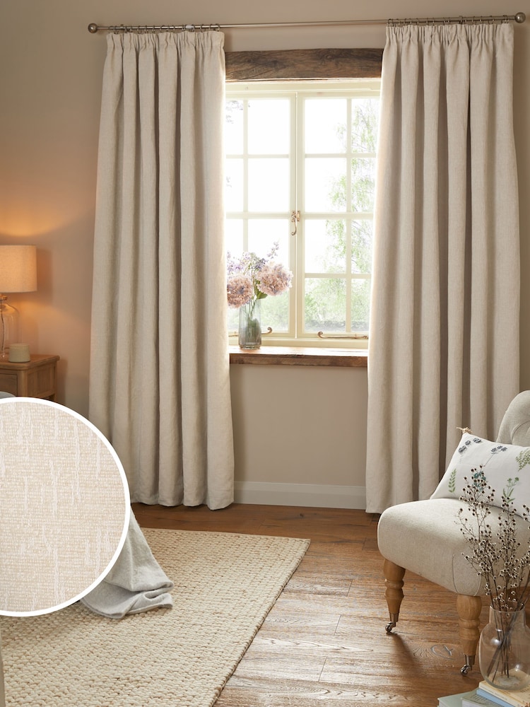 Natural Light Heavyweight Chenille Pencil Pleat Blackout/Thermal Curtains - Image 1 of 7