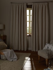 Natural Light Heavyweight Chenille Pencil Pleat Blackout/Thermal Curtains - Image 3 of 7