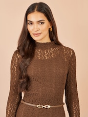 Yumi Brown High Neck Lace Midi Dress - Image 4 of 5