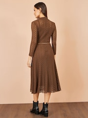 Yumi Brown High Neck Lace Midi Dress - Image 5 of 5