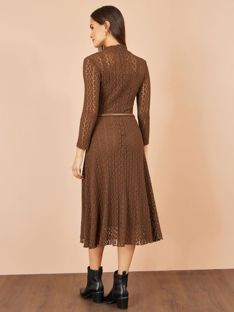 Yumi Brown High Neck Lace Midi Dress - Image 5 of 5 Yumi Brown High Neck Lace Midi Dress - Image 5 of 5