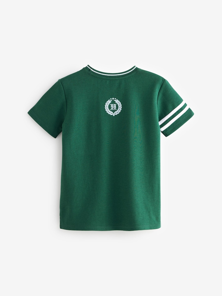 Green Short Sleeve Varsity 100% Cotton T-Shirt (3-16yrs) - Image 2 of 3