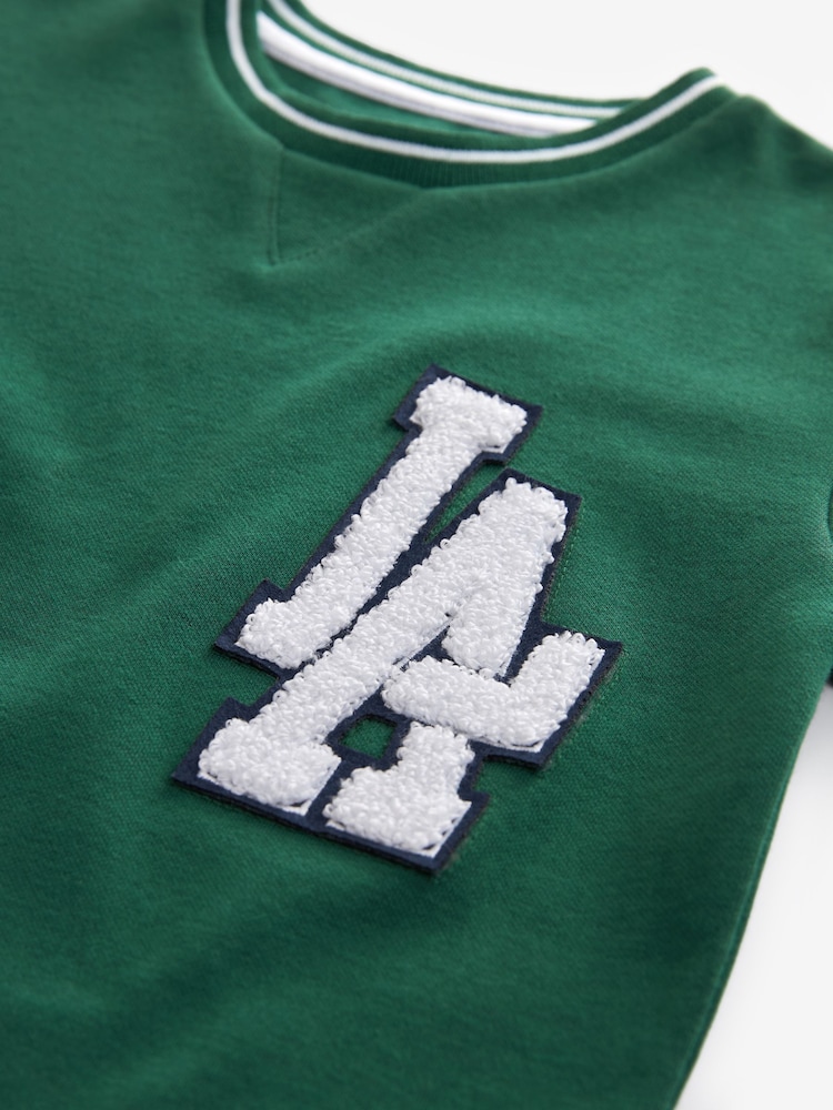 Green Short Sleeve Varsity 100% Cotton T-Shirt (3-16yrs) - Image 3 of 3