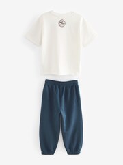 Ecru/Navy Relaxed Fit Varsity Short Sleeve 100% Cotton T-Shirt and Jogger Set (3-16yrs) - Image 2 of 3
