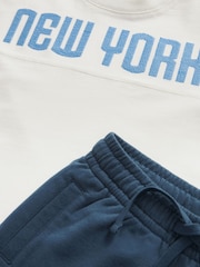Ecru/Navy Relaxed Fit Varsity Short Sleeve 100% Cotton T-Shirt and Jogger Set (3-16yrs) - Image 3 of 3